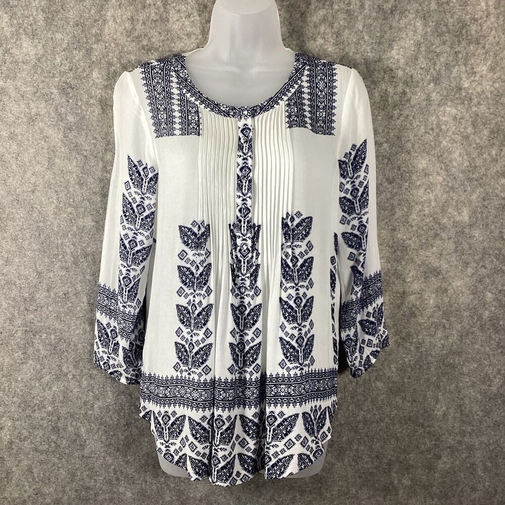 Daniel Rainn White Blue Amely Pale Sky Bohemian Lightweight Peasant Blouse Small